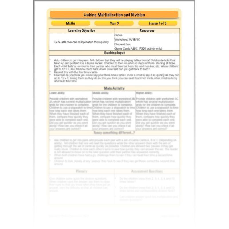 PlanBee Linking Multiplication and Division: Year 3 Primary Maths Lessons