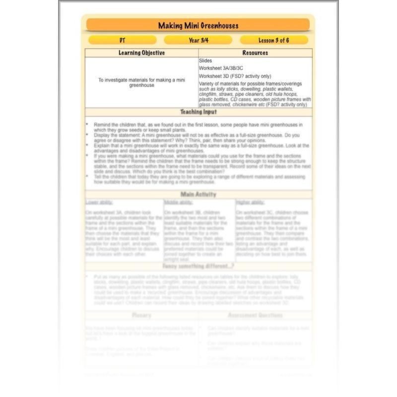 PlanBee Making Mini Greenhouses: complete DT scheme of work for KS2