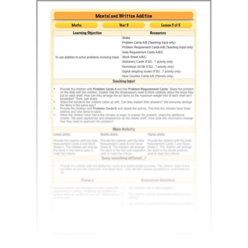 PlanBee Mental & Written Addition - Year 5 Maths Planning - PlanBee