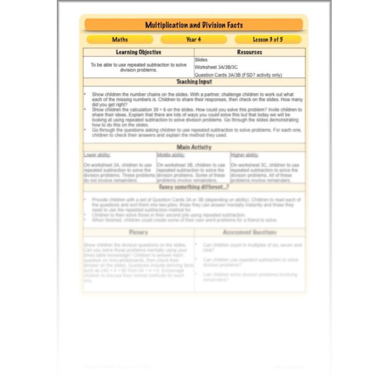 PlanBee Multiplication and Division Facts - Times Tables | Year 4 Maths