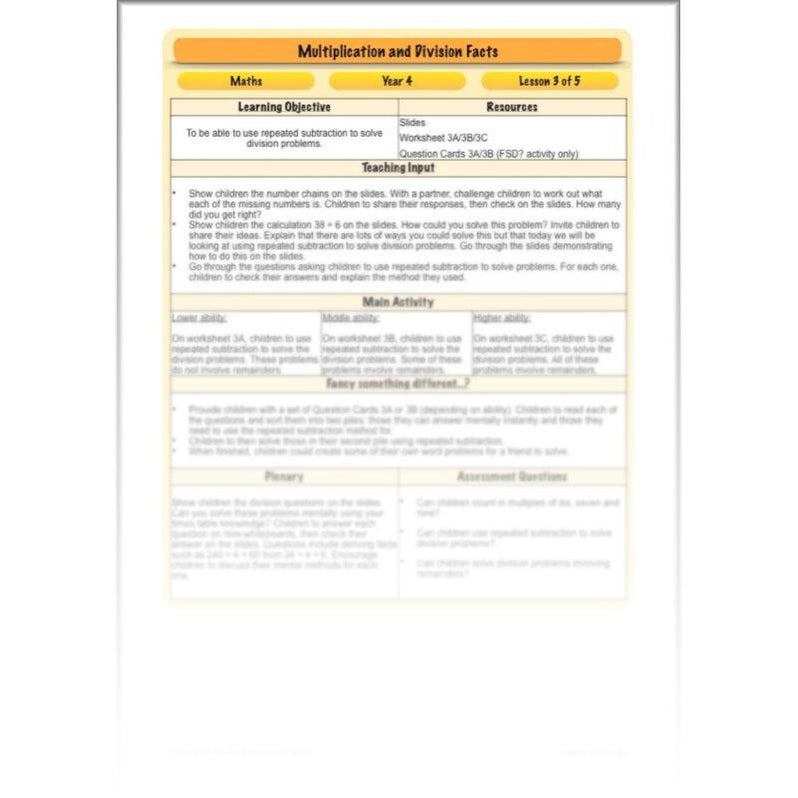 Multiplication and Division Facts Year 4 Maths by PlanBee