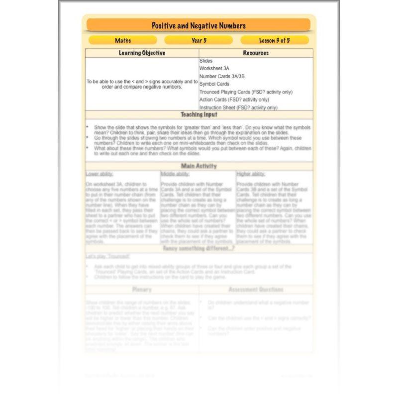 PlanBee Positive and Negative Numbers Year 5 Maths | PlanBee