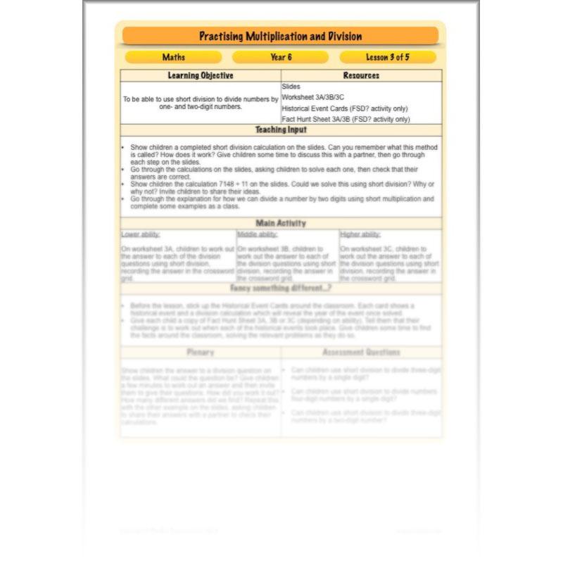 PlanBee Practising Multiplication & Division - Year 6 Maths Lesson Planning