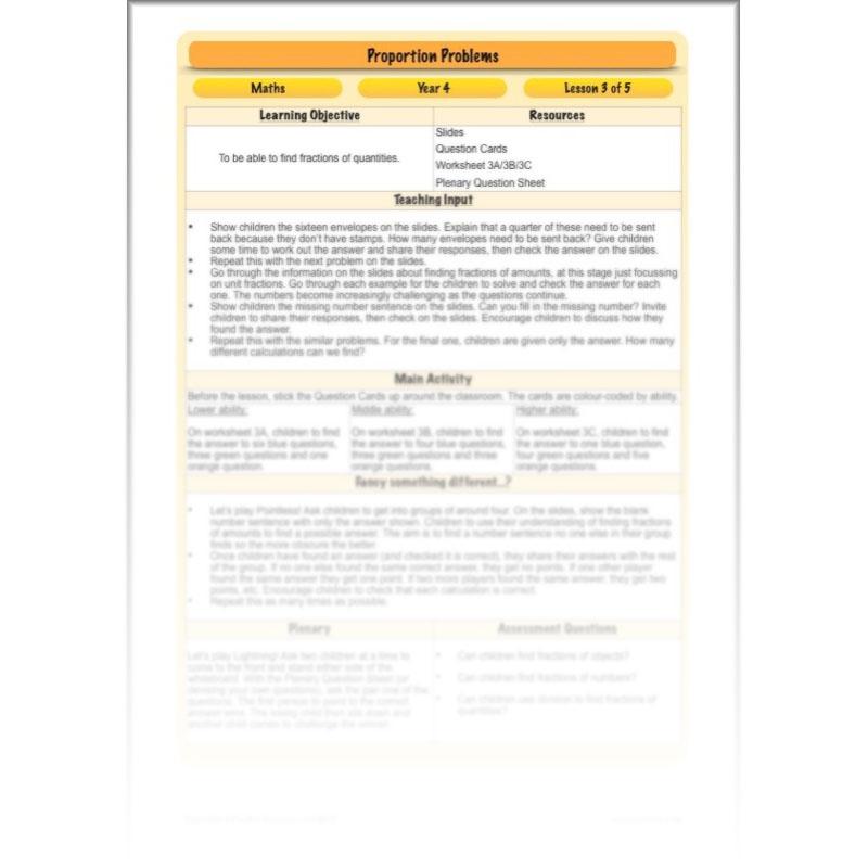 PlanBee Proportion Problems: Year 4 fractions problem solving