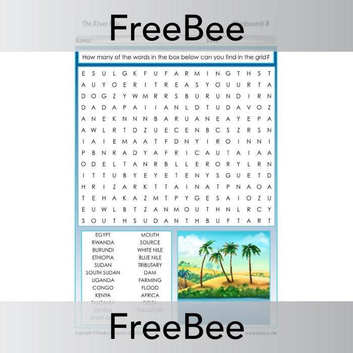 PlanBee River Nile Wordsearch | Free Resources | PlanBee