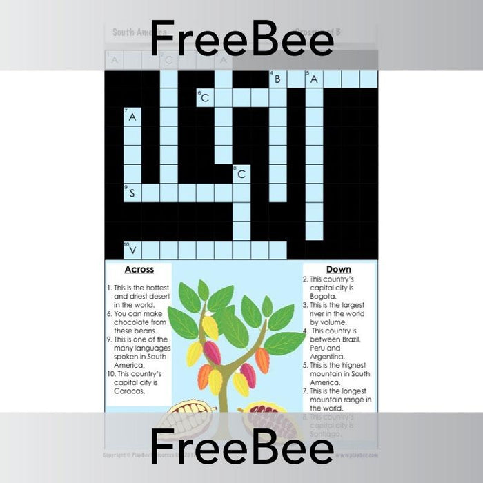 FREE South American Countries Crosswords PlanBee