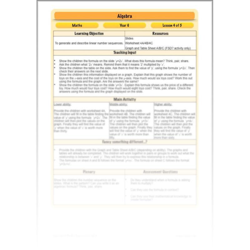 PlanBee Algebra: simple algebra lesson planning for Year 6