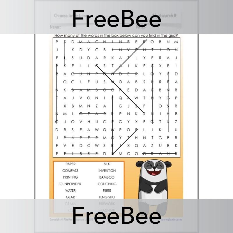 Free Donwloadable Chinese Inventions Word search by PlanBee