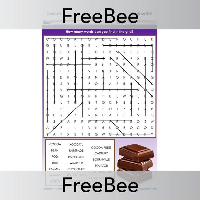 PlanBee Free Wordsearch | Chocolate | KS2