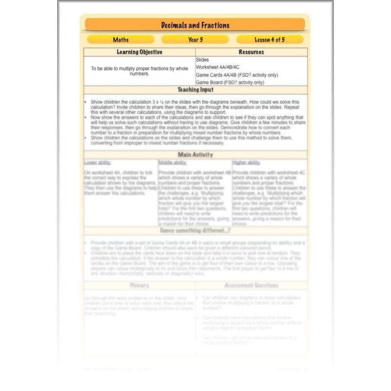 PlanBee Decimals & Fractions - Complete Set of Five Lessons for Year 5