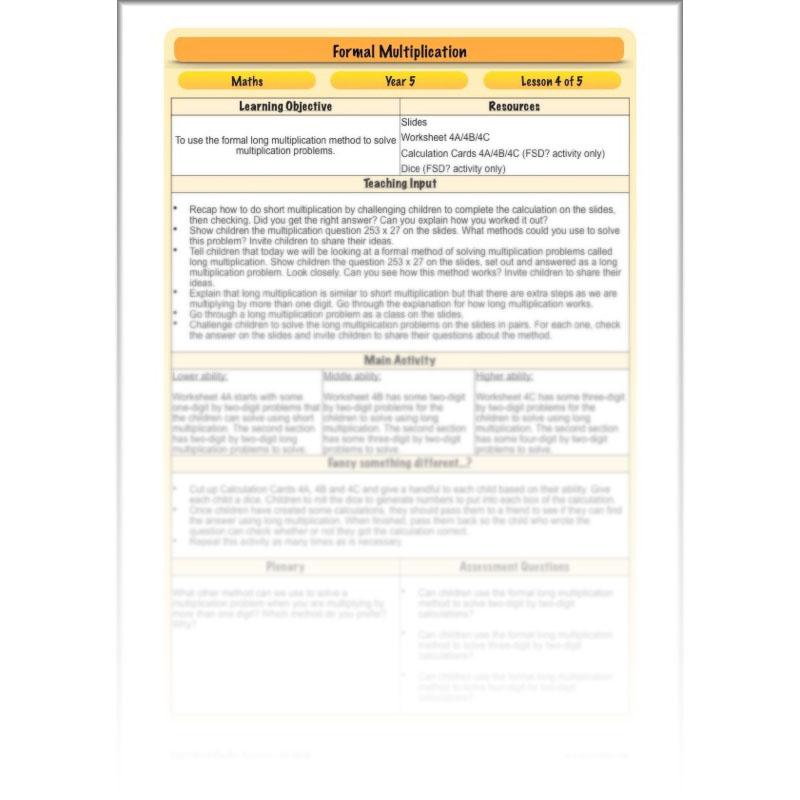 PlanBee Formal Multiplication - Multiplication & Division Year 5 Maths