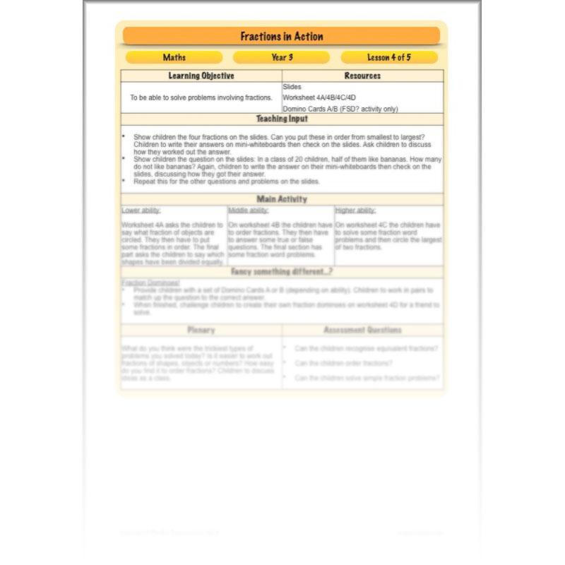 PlanBee Fractions in Action: KS2 Maths Year 3  Lesson Plans and Resources