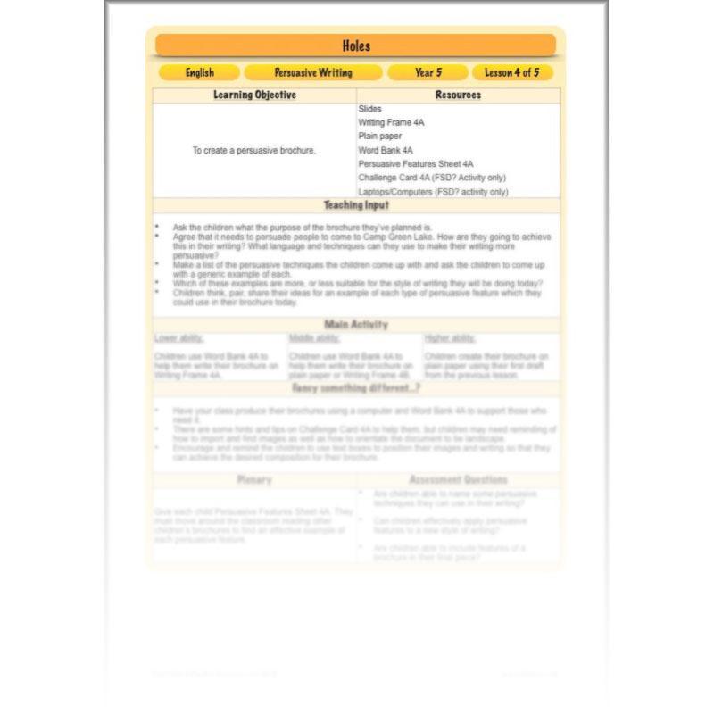 Persuasive Writing KS2 | Holes Planning Year 5 | PlanBee