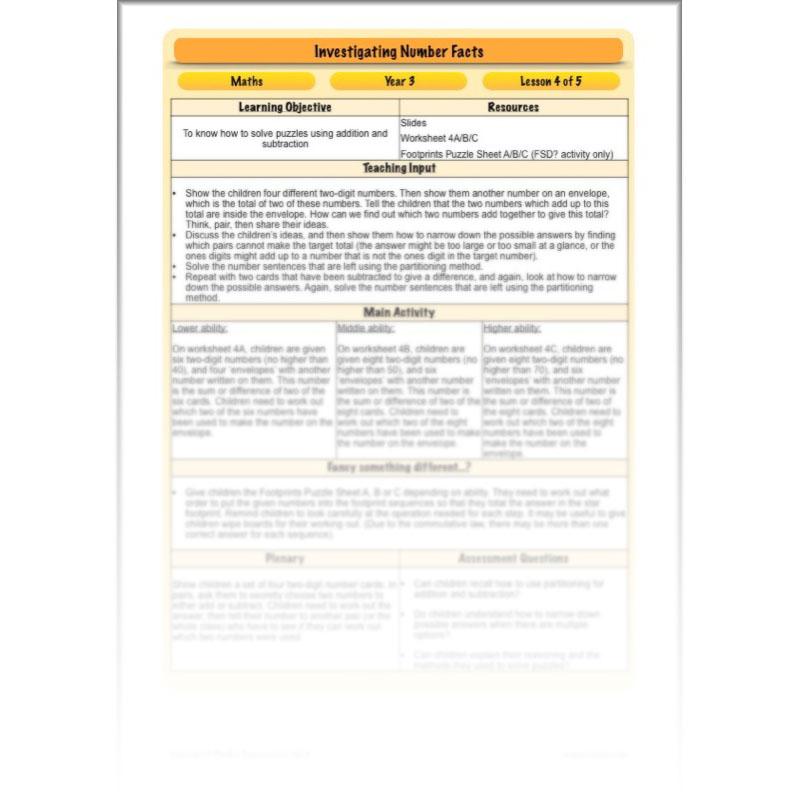 PlanBee Investigating Number Facts: Maths Addition and Subtraction KS2 Year 3