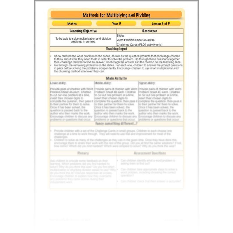 PlanBee Methods for Multiplying and Dividing - Year 5 Maths Planning - PlanBee