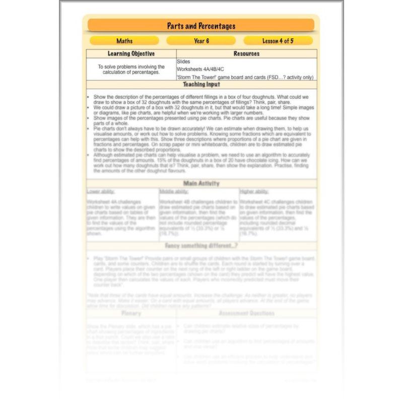 PlanBee Parts and Percentages: Year 6 ratio and proportion