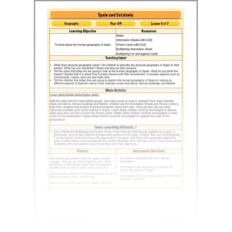 PlanBee Spain and Catalonia: KS2 Geography scheme of work Year 3 & Year 4