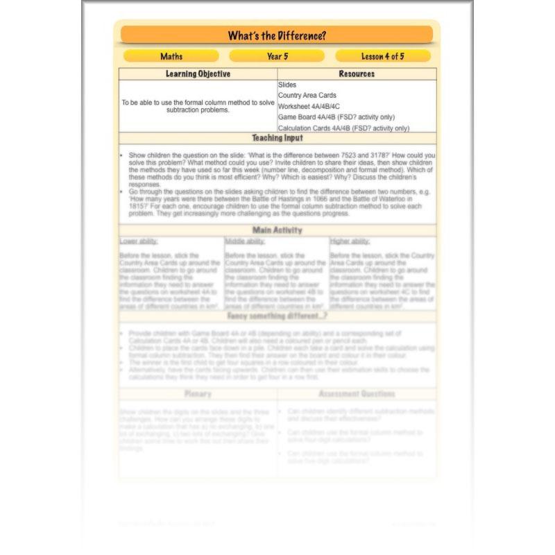 PlanBee What's the Difference? - Year 5 Maths Plans - Addition and Subtraction