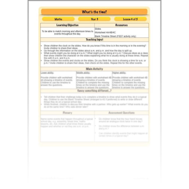 PlanBee Year 3 Time Planning | Plans, Slides and Worksheets