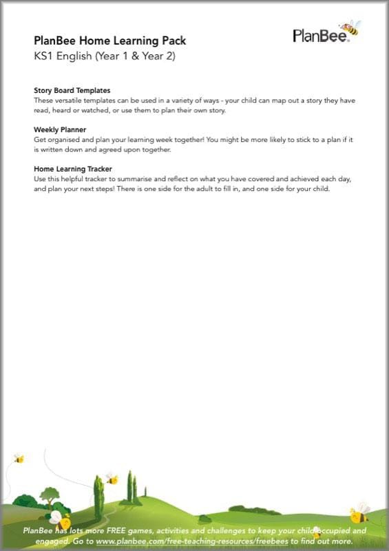 PlanBee KS1 English Home Learning Activities for Year 1 & Year 2
