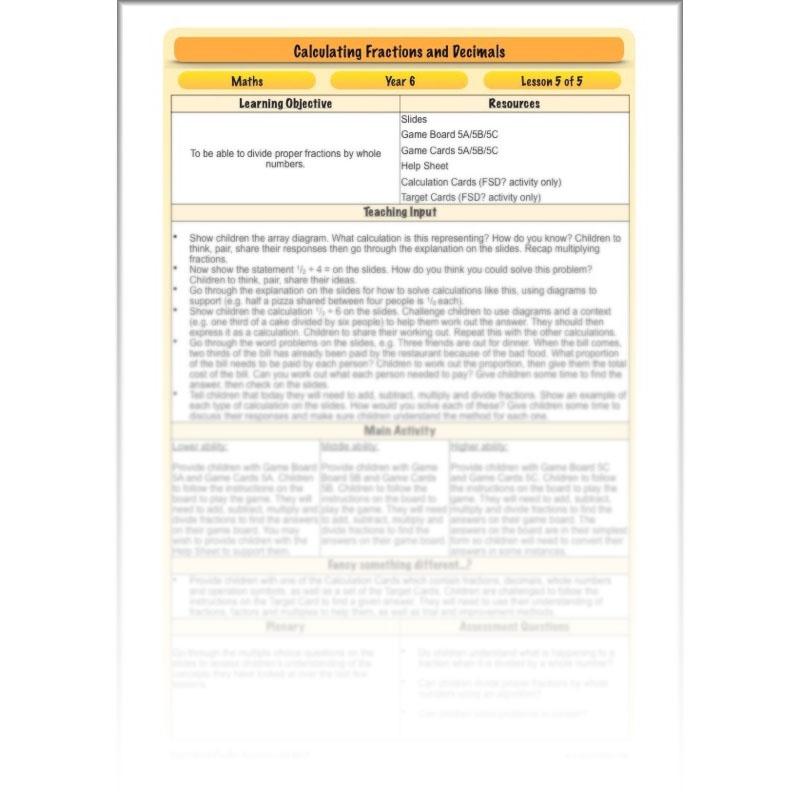 PlanBee Calculating Fractions & Decimals - Year 6 Maths Planning & Resources