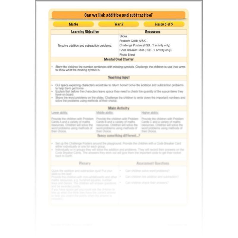 PlanBee Can We Link Addition and Subtraction? KS1 Maths Planning Year 2