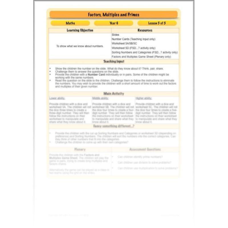 PlanBee Factors, Multiples & Primes - Year 6 Complete Maths Plans by PlanBee