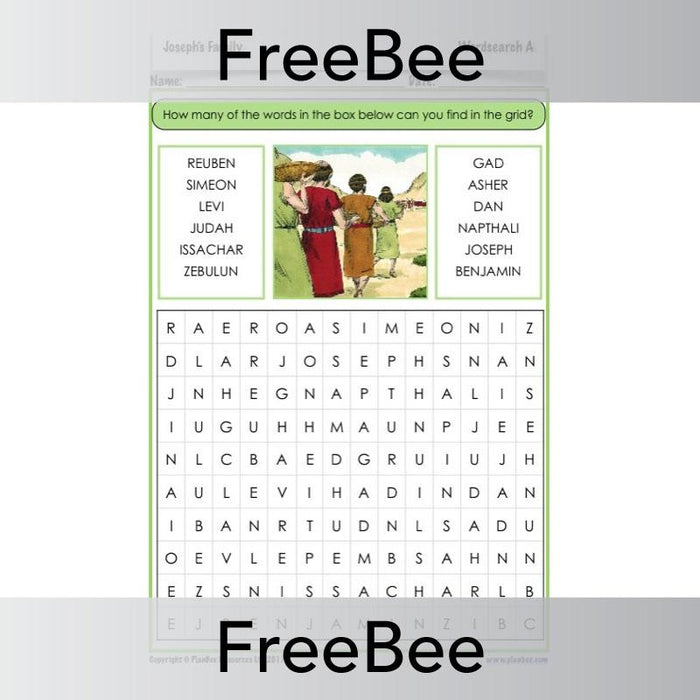 Free Joseph Word Search His Family and Bothers by PlanBee