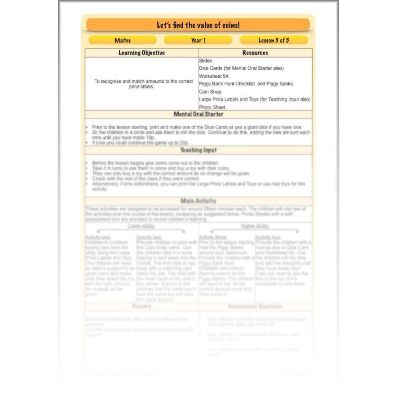 PlanBee Let’s find the value of coins - KS1 fun maths money lesson plans