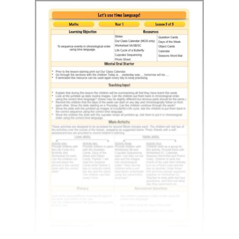 PlanBee Time Language Year 1 Maths lesson | KS1 Maths Plans