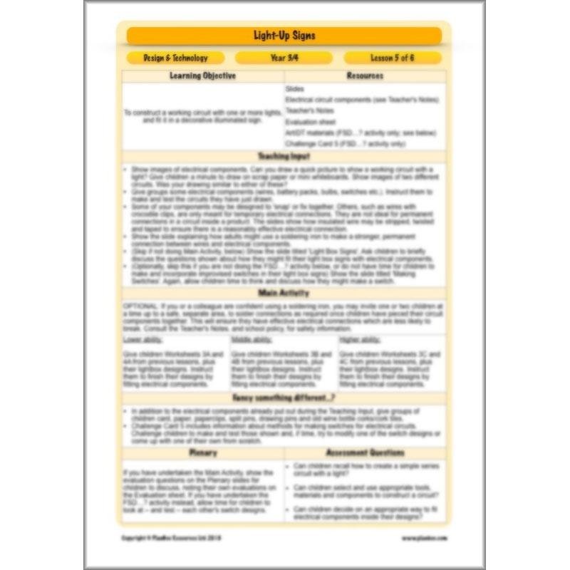 PlanBee Light-Up Signs: Circuits and Structures - KS2 DT Lesson Plans