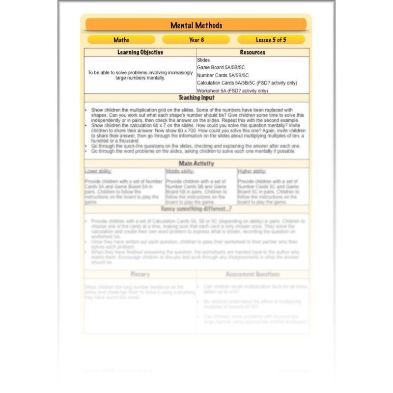 PlanBee Mental Methods - Complete Year 6 Planning and Resources PlanBee