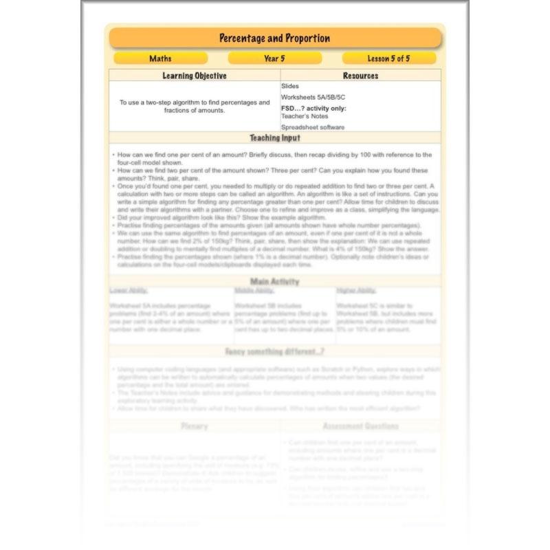 PlanBee Percentage & Proportion - Maths Planning and Resources for Year 5