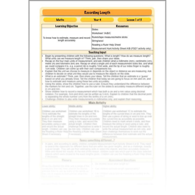 PlanBee Recording Length - Measurement Maths Lessons for Year 4