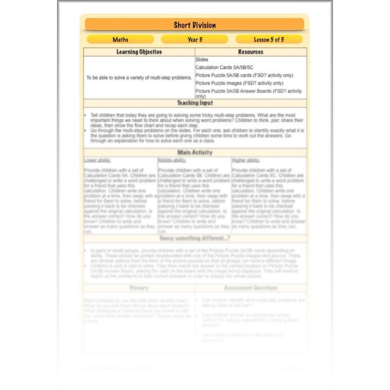 PlanBee Short Division - Year 5 Maths Planning and Resources from PlanBee