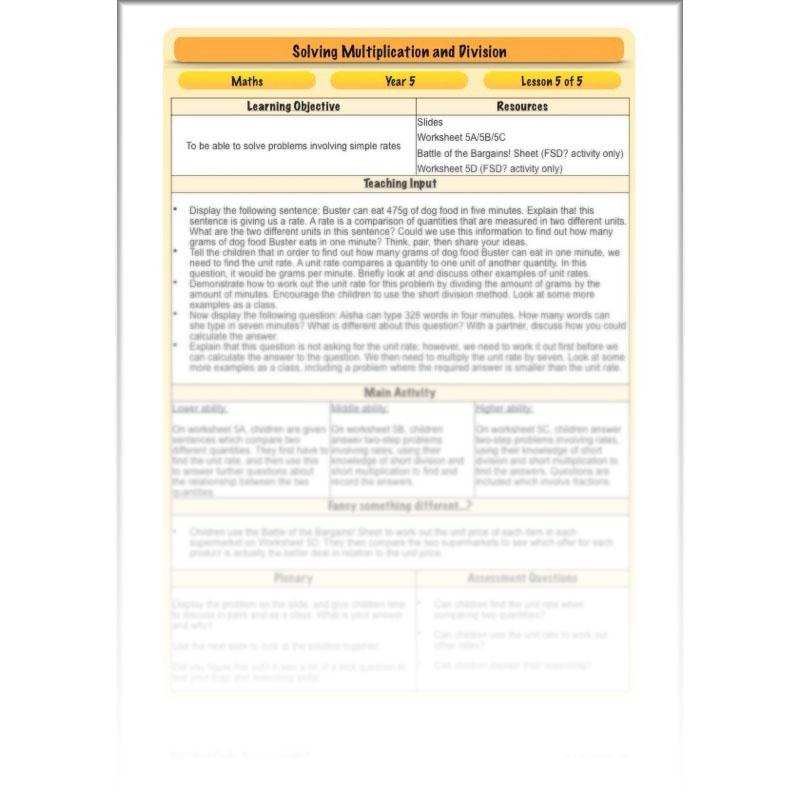 PlanBee Solving Multiplication & Division - KS2 - Year 5 Maths Planning