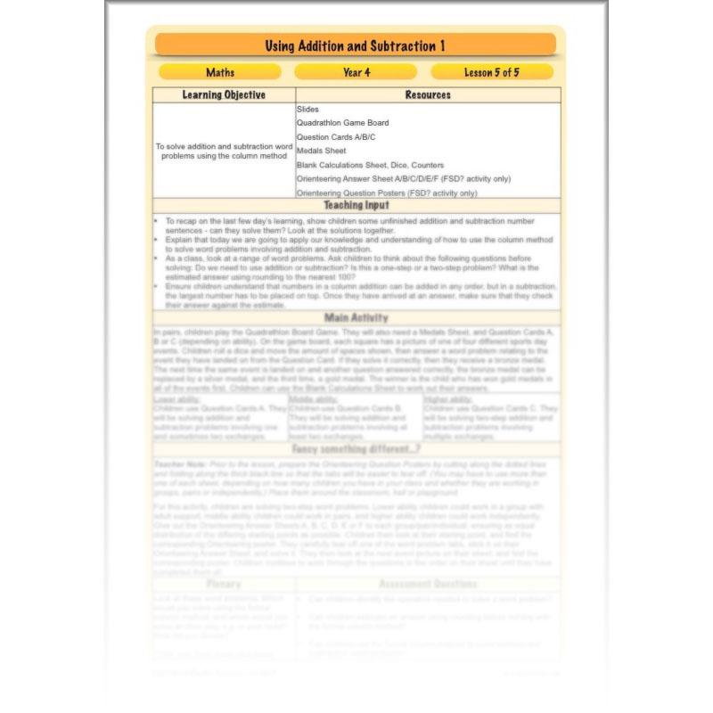 PlanBee Using Addition & Subtraction 1 - Year 4 Maths Planning and Resources