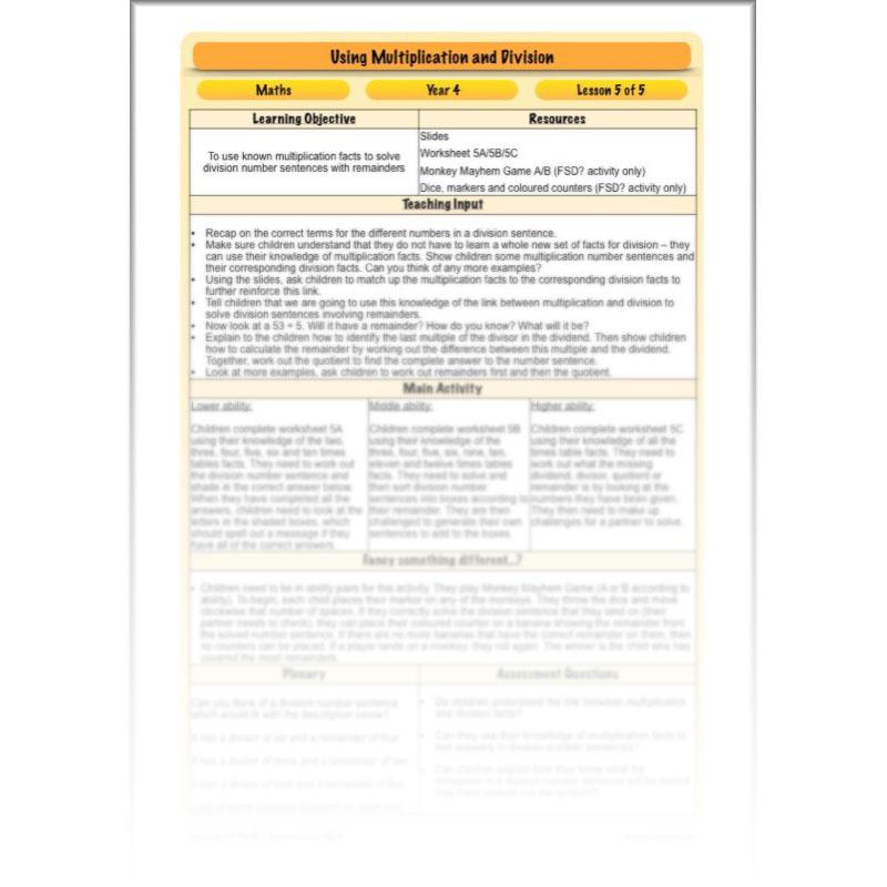 PlanBee Using Multiplication and Division: Year 4 Primary Maths Lesson Plans