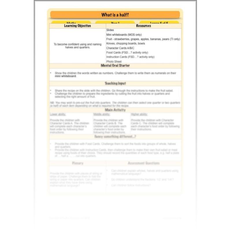PlanBee What is a half? - KS1 Year 1 lesson pack