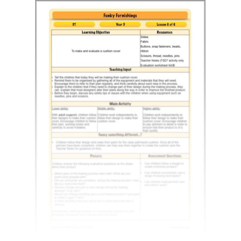 PlanBee Funky Furnishings KS2: DT Lesson Plans for Year 5 & 6