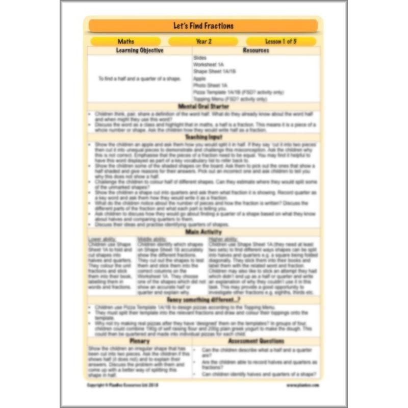 PlanBee Let's Find Fractions - Year 2 Maths - Measurement Planning