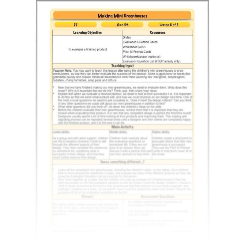 PlanBee Making Mini Greenhouses: complete DT scheme of work for KS2