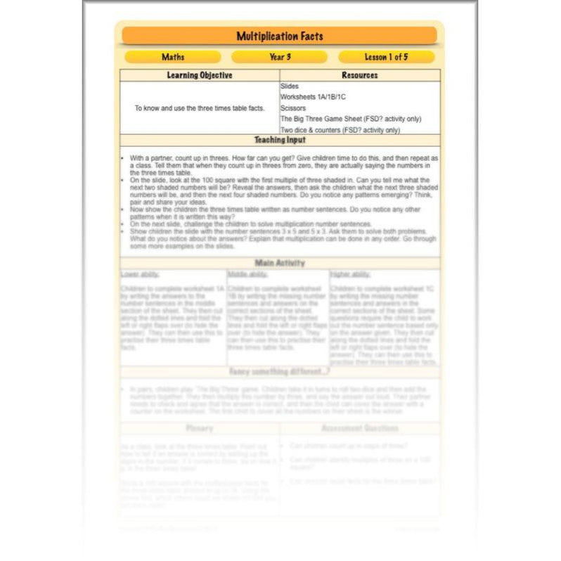 Multiplication Facts Year 3 KS2 Maths Lessons by PlanBee