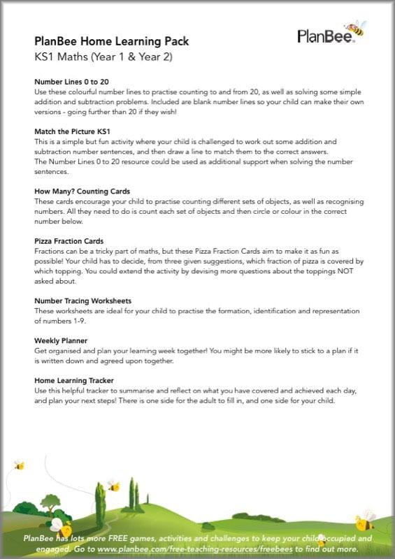 PlanBee KS1 Maths Home Learning Activites for Year 1 & Year 2