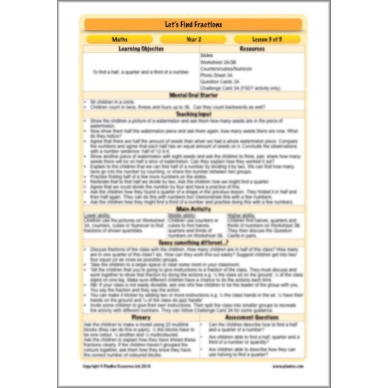 PlanBee Let's Find Fractions - Year 2 Maths - Measurement Planning