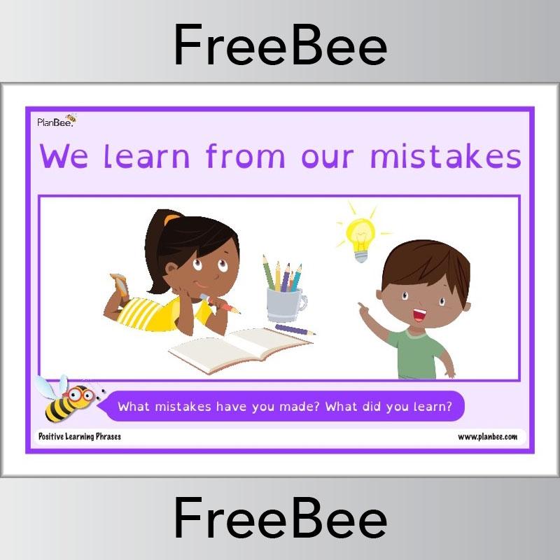 We learn from our mistakes Positive learning phrases poster Free PDF by PlanBee