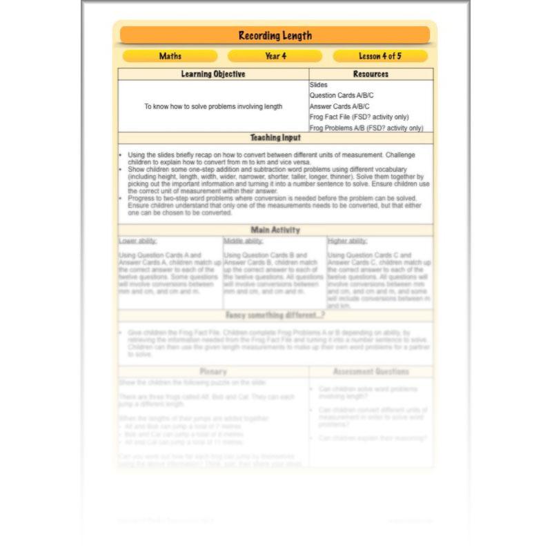 PlanBee Recording Length - Measurement Maths Lessons for Year 4