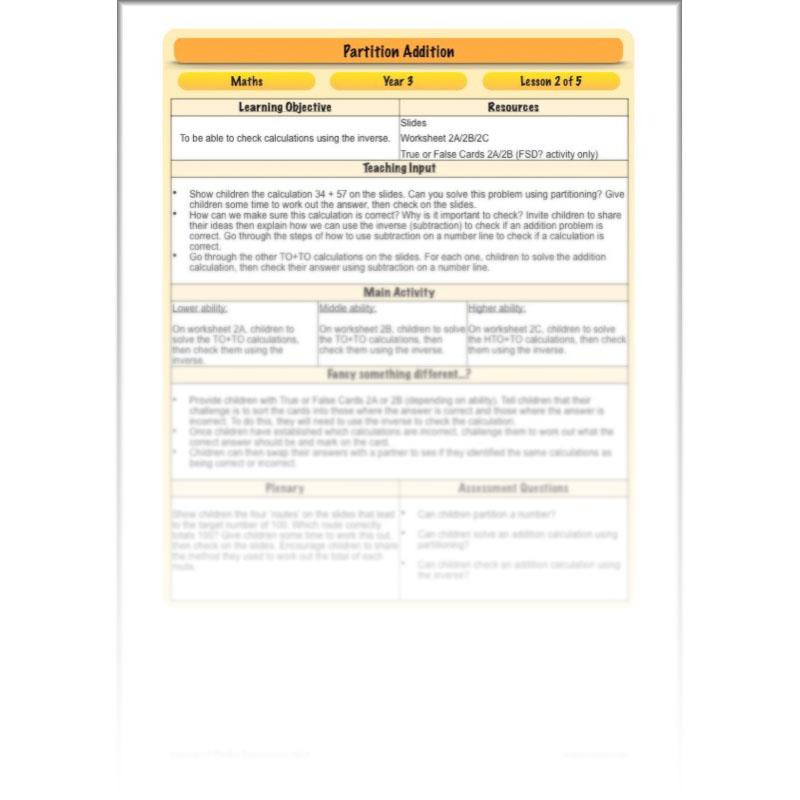 PlanBee Partition Addition: Year 3 Primary Maths Lessons and Resources