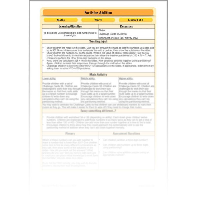 PlanBee Partition Addition: Year 3 Primary Maths Lessons and Resources