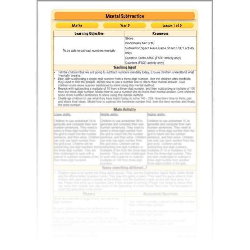 PlanBee Mental Subtraction: Addition and Subtraction Year 3 Maths